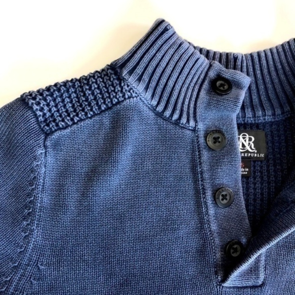 COPY - Rock & Republic Distressed Denim-Look Light Navy Colored Cotton Sweater,…